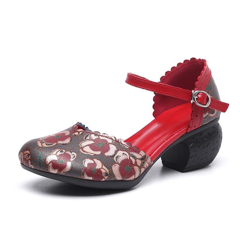 Women's Style Summer Low-cut Chunky Pigskin Printed Women's Shoes