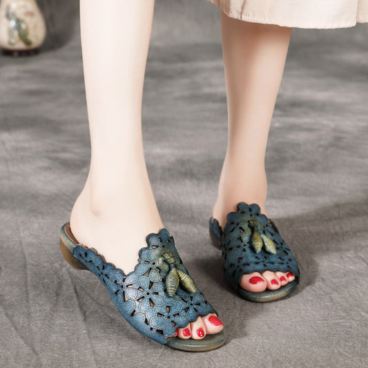 Summer Polished Top Layer Cowhide Low Fish Mouth Sandals