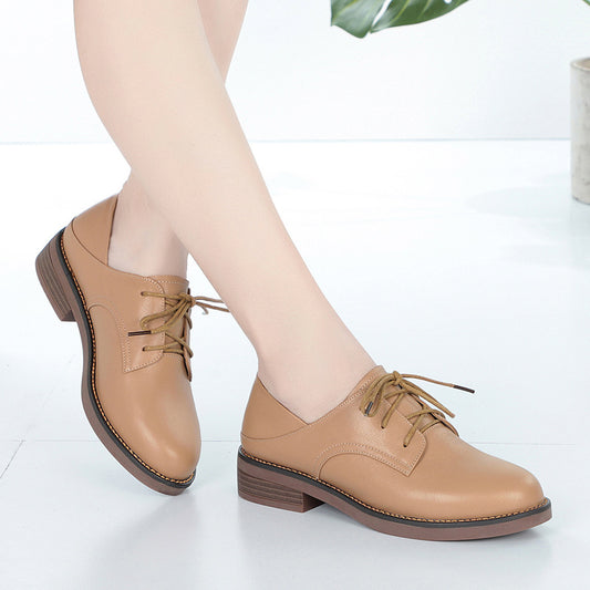 Women's Autumn Comfortable Flat Soft Leisure Black Leather Shoes