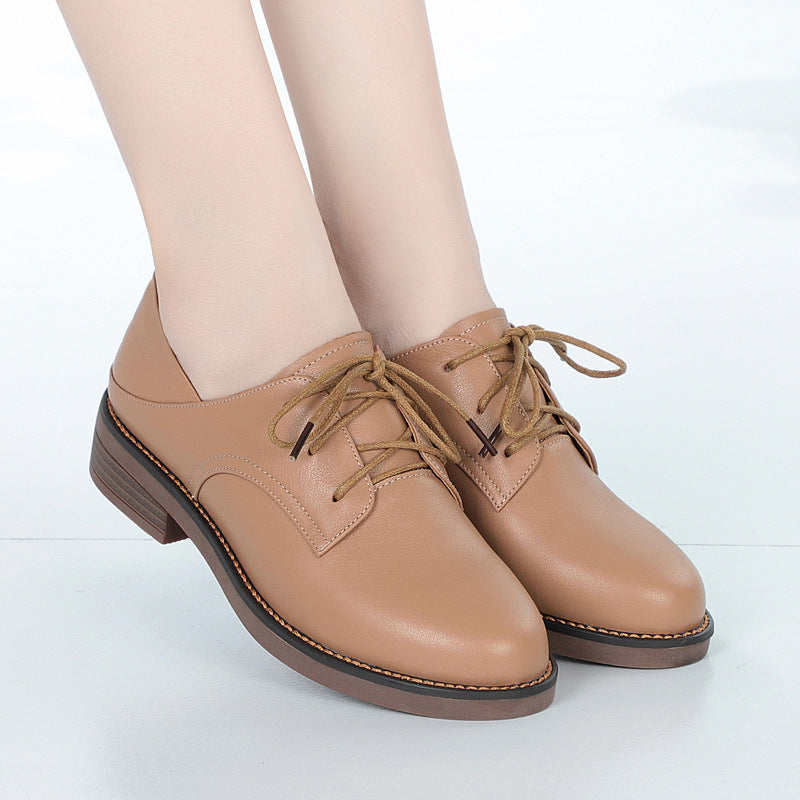 Women's Autumn Comfortable Flat Soft Leisure Black Leather Shoes