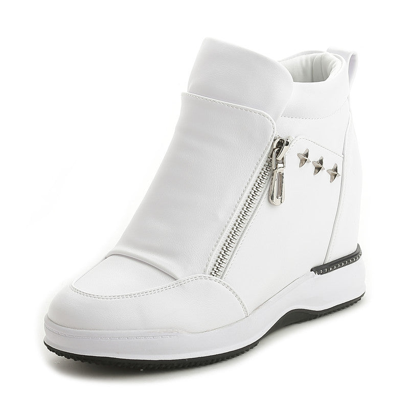 Women's Height Increasing Insole Korean Style Wedge White Sneakers