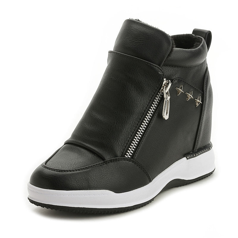 Women's Height Increasing Insole Korean Style Wedge White Sneakers