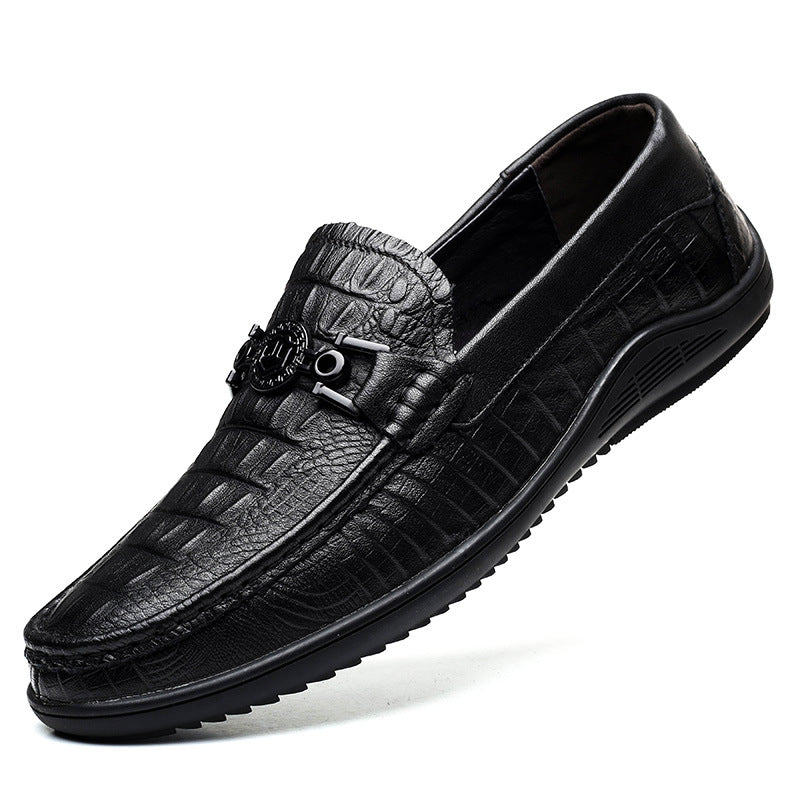 Men's First Layer Cowhide Genuine Crocodile Pattern Leisure Slip On Plus Men's Shoes