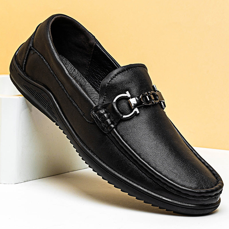 Men's Dad Crocodile Pattern First Layer Cowhide Breathable Men's Shoes