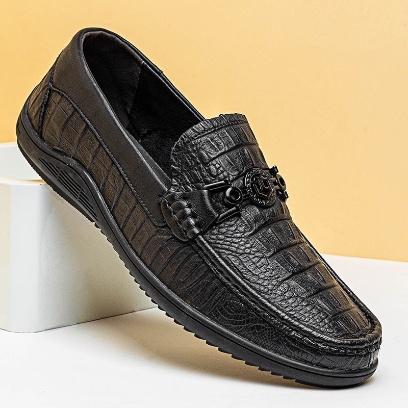 Men's Dad Crocodile Pattern First Layer Cowhide Breathable Men's Shoes