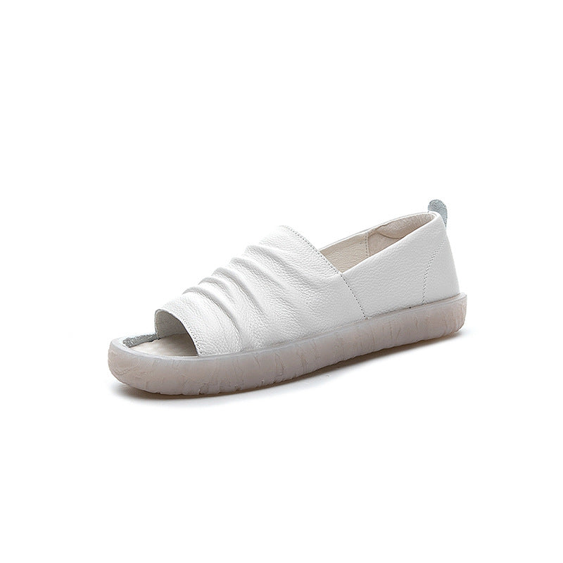Women's Pleated Handmade Peep Toe Mom Preppy Sandals