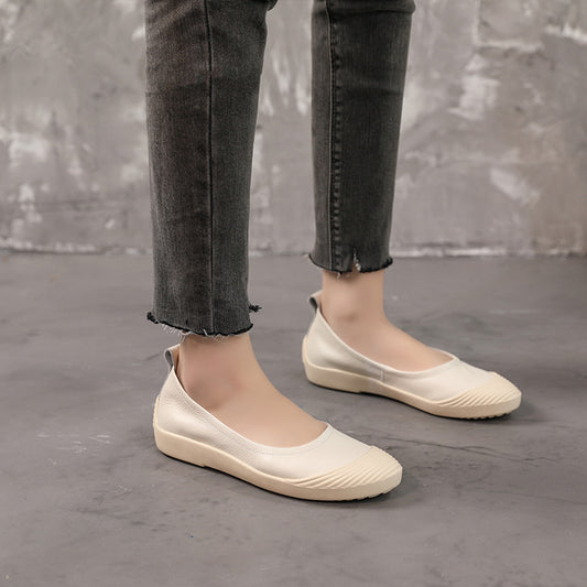 Women's Lazy Flat First Layer Cowhide Pregnant Casual Shoes