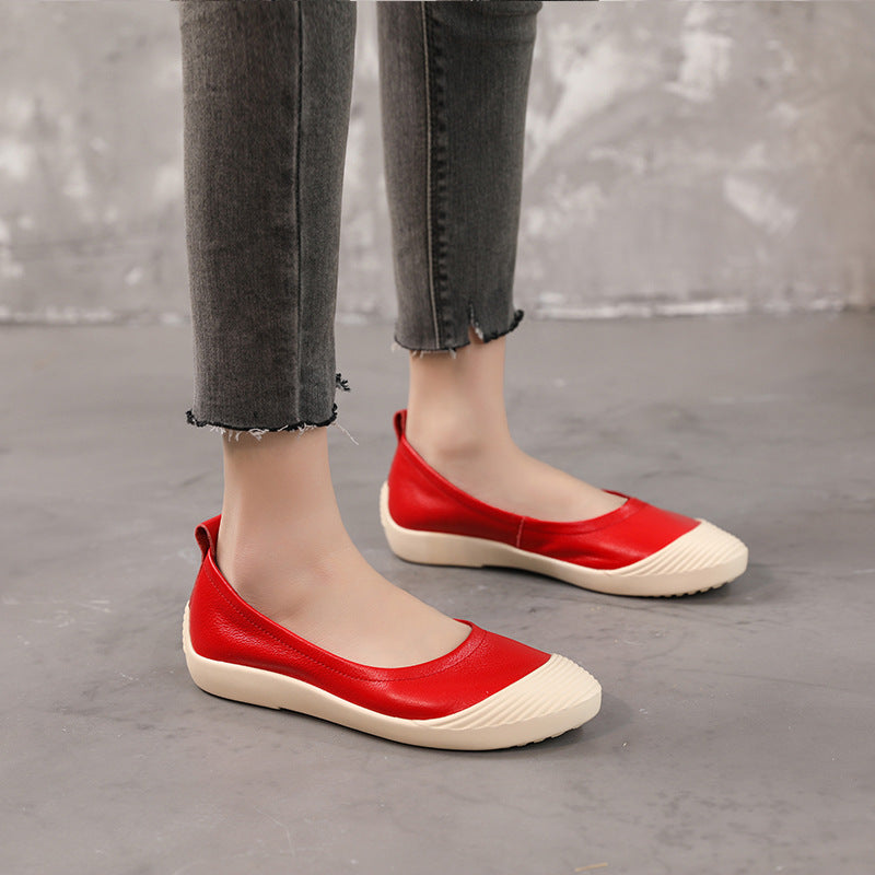 Women's Lazy Flat First Layer Cowhide Pregnant Casual Shoes
