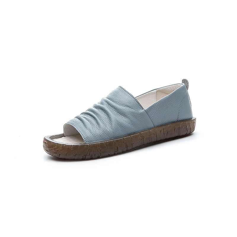 Women's Pleated Handmade Peep Toe Mom Preppy Sandals