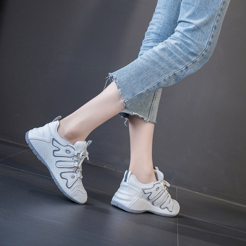 Women's & Men's Autumn Cowhide Thick Bottom Color Matching Casual Shoes