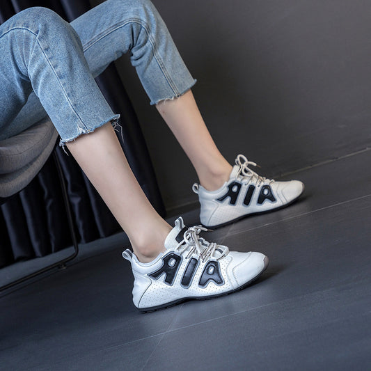Women's & Men's Autumn Cowhide Thick Bottom Color Matching Casual Shoes