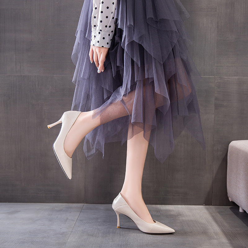 Women's Bird Versatile Beige High Pointed Stiletto Women's Shoes