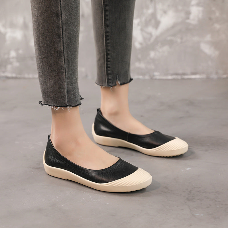 Women's Lazy Flat First Layer Cowhide Pregnant Casual Shoes