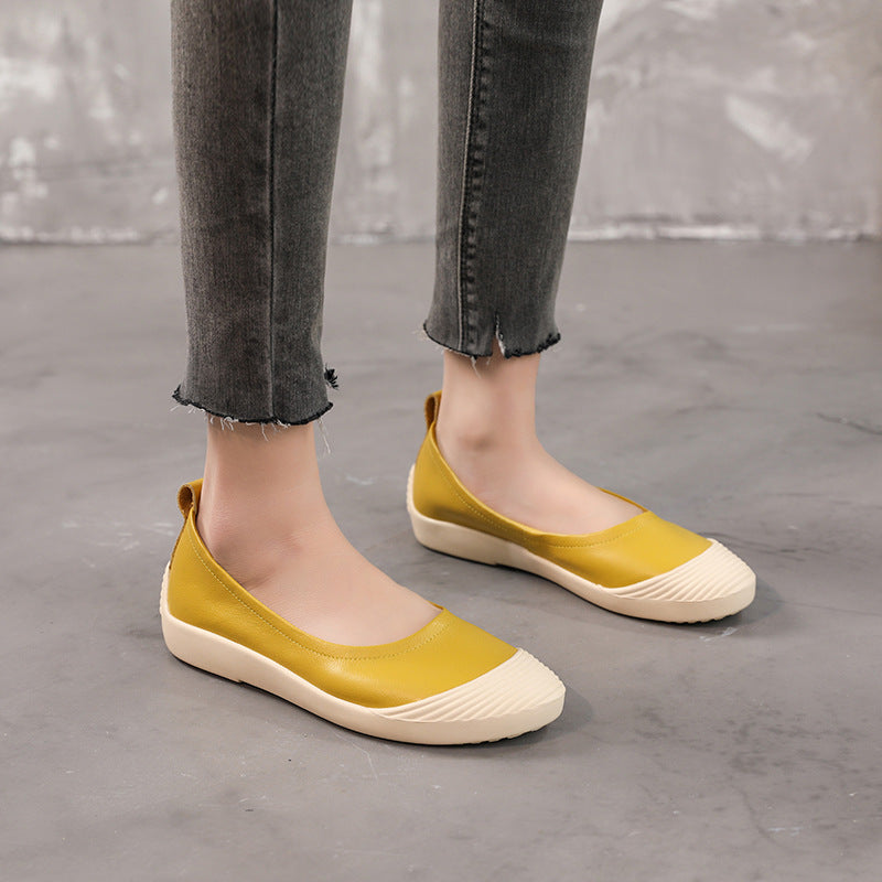Women's Lazy Flat First Layer Cowhide Pregnant Casual Shoes