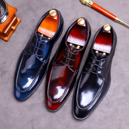 Men's Green Formal Driving Shiny Patent Leather Shoes