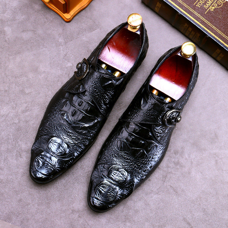 Men's Alligator Pattern Cowhide Buckle British Business Large Leather Shoes