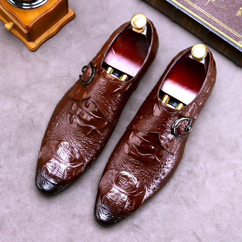 Men's Alligator Pattern Cowhide Buckle British Business Large Leather Shoes