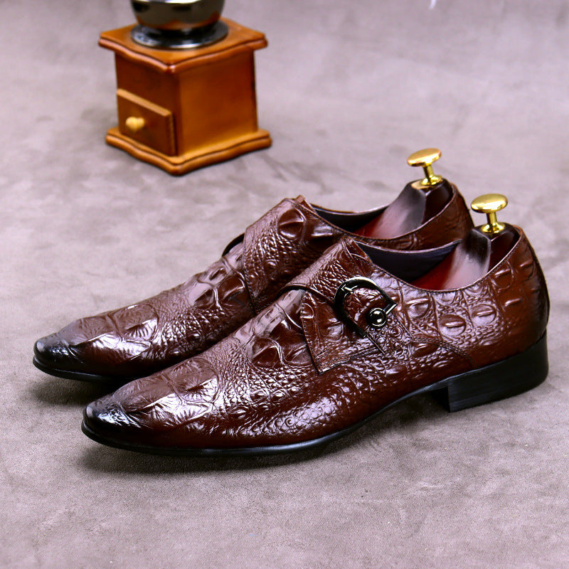Men's Alligator Pattern Cowhide Buckle British Business Large Leather Shoes