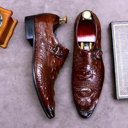 Men's Alligator Pattern Cowhide Buckle British Business Large Leather Shoes