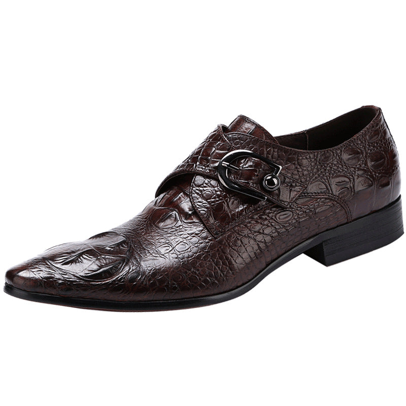 Men's Alligator Pattern Cowhide Buckle British Business Large Leather Shoes