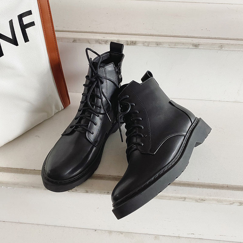 Women's Autumn Round Toe Martin Flat Korean Boots