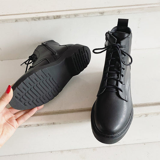 Women's Autumn Round Toe Martin Flat Korean Boots