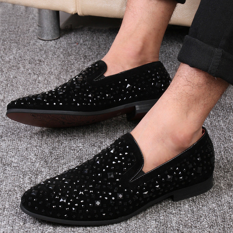 Men's Pointed Toe Rhinestone Sequined Slip-on Business Leather Shoes