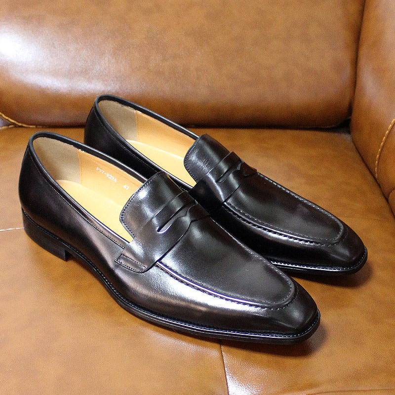 Men's Fashion Penny Top Layer Cowhide Slip-on Leather Shoes