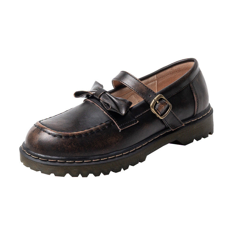 Women's With Skirt Autumn Mary Jane Uniform Mid Bow Buckle Retro Women's Fashion Shoes