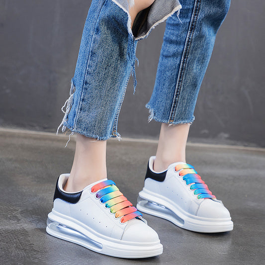 Women's White Spring Breathable Rainbow Air Cushion Sneakers