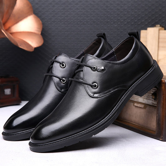 Men's Layer Cowhide Korean Style British Formal Leather Shoes