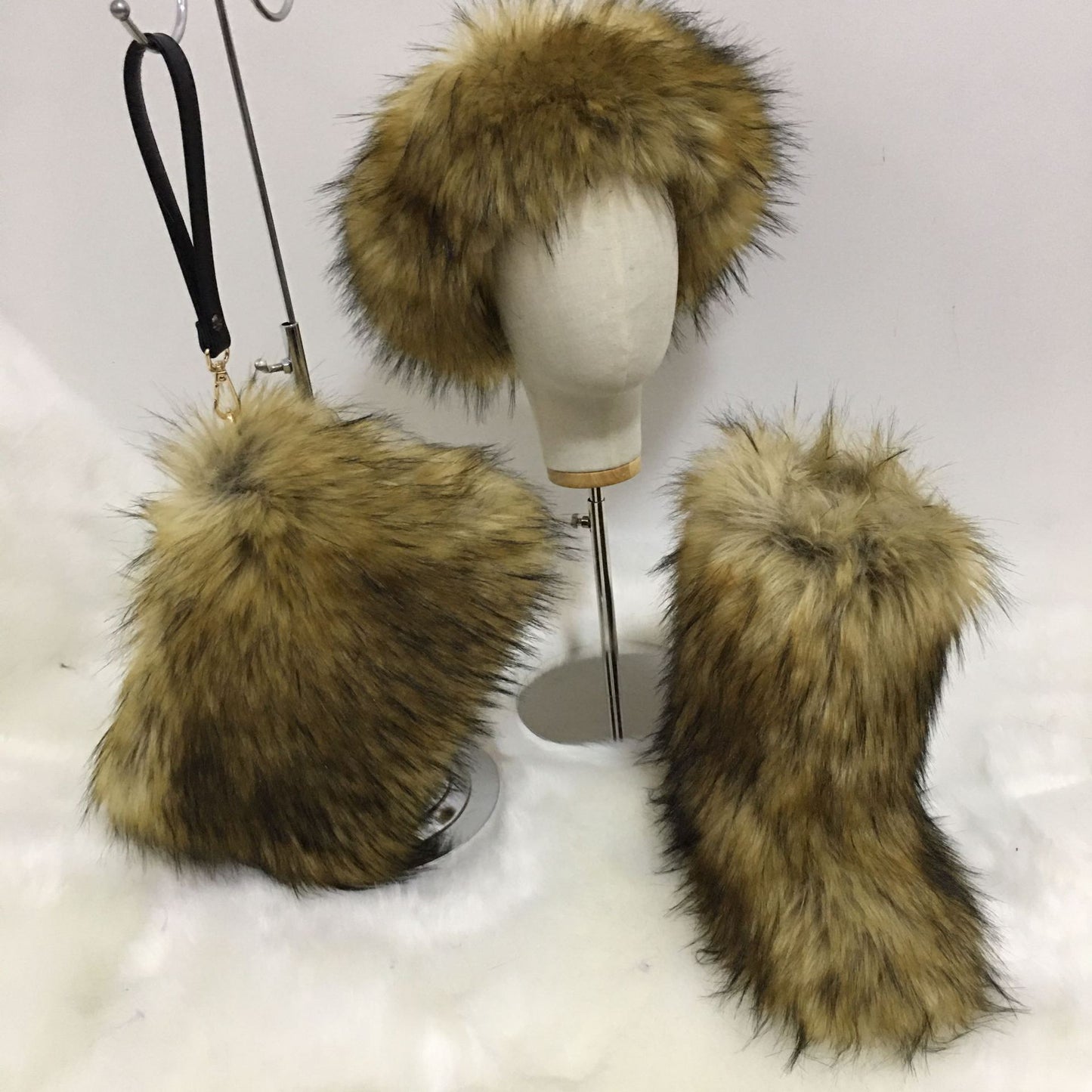 Women's Plush Hair Band Head Cover Three Boots