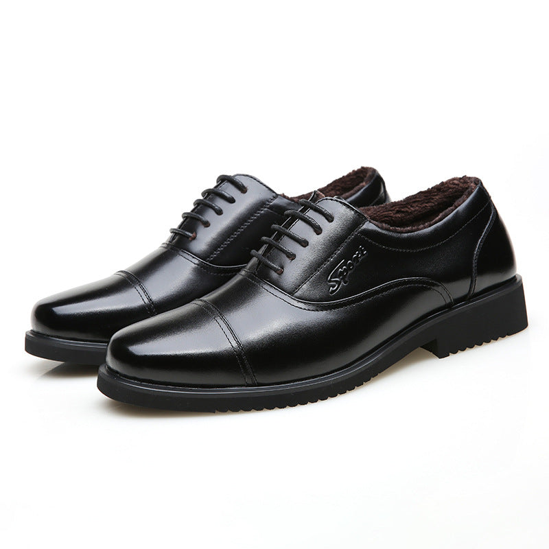 Men's Winter Cowhide First Layer Ankle Fleece-lined Leather Shoes
