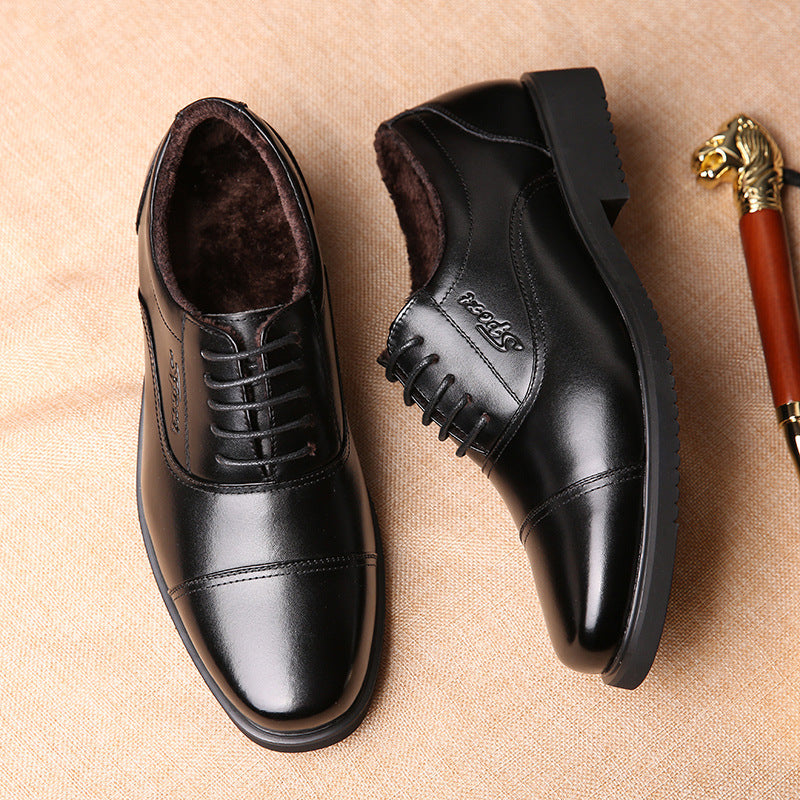 Men's Winter Cowhide First Layer Ankle Fleece-lined Leather Shoes