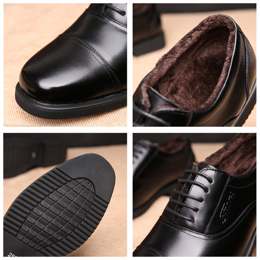 Men's Winter Cowhide First Layer Ankle Fleece-lined Leather Shoes