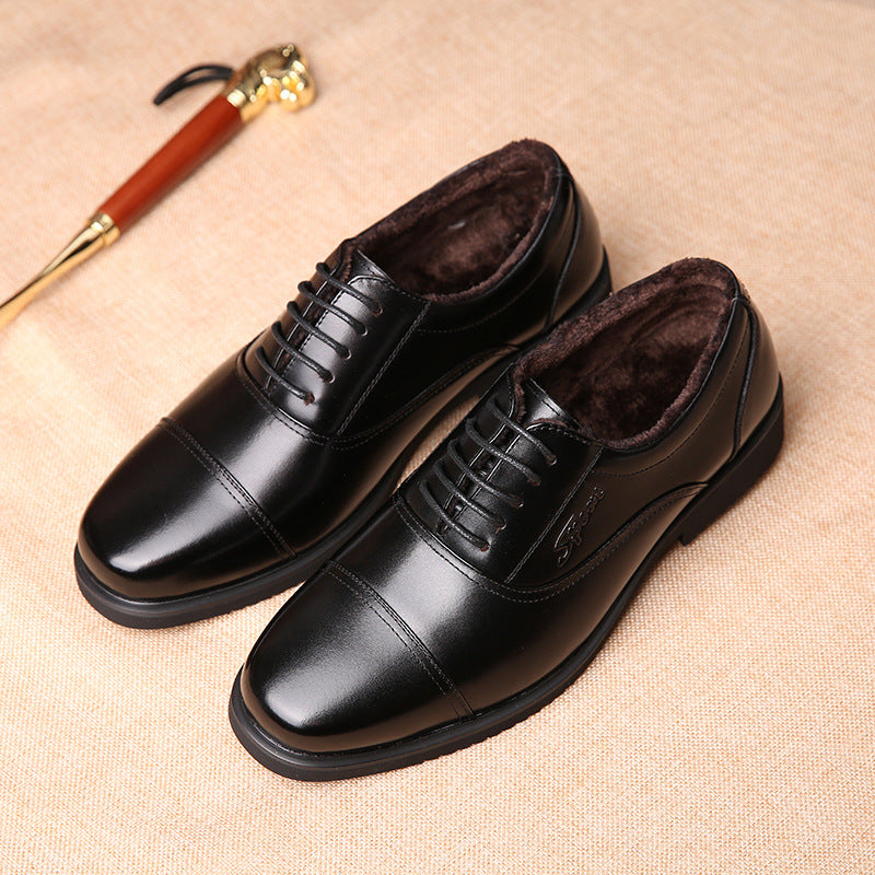 Men's Winter Cowhide First Layer Ankle Fleece-lined Leather Shoes