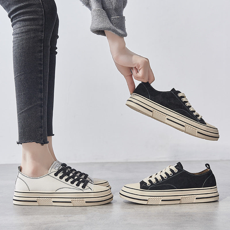 Women's Flat Black Board Sports White For Canvas Shoes
