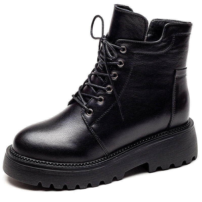 Women's Cowhide Winter Fleece-lined Side Zipper Martin Boots