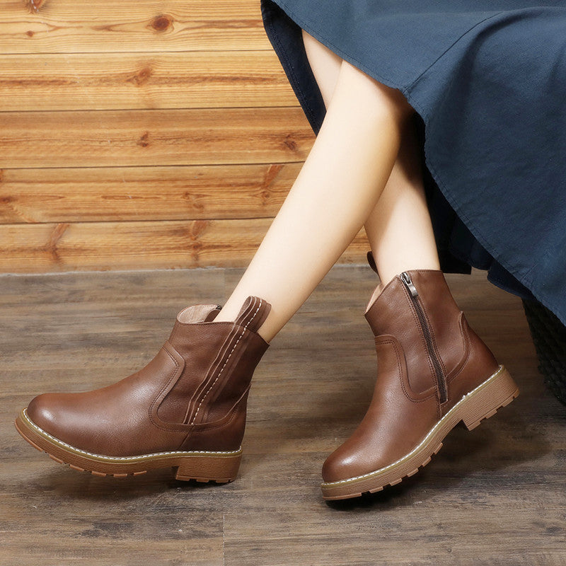 Women's Mid Martin Artistic Zipper Round Head Boots