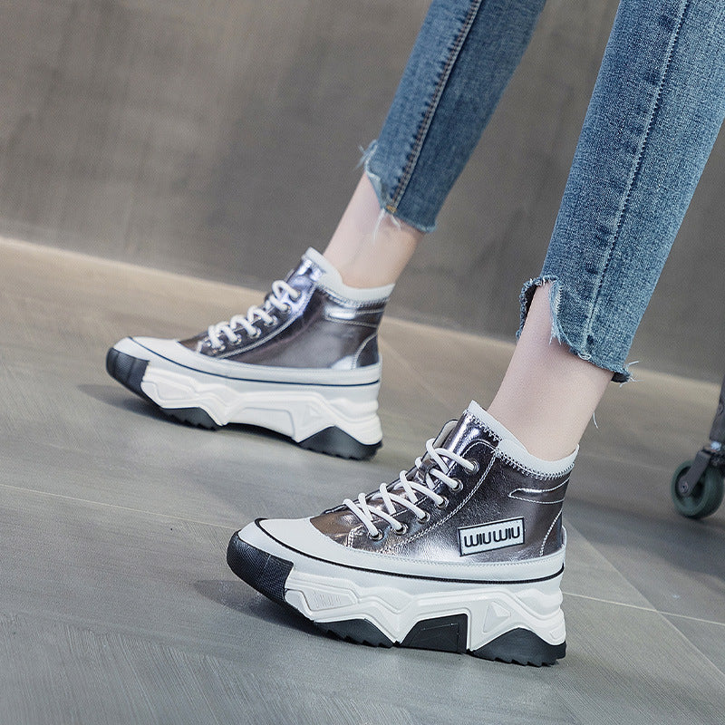 Women's & Men's High Top White Sports Winter Fleece-lined Trendy Casual Shoes