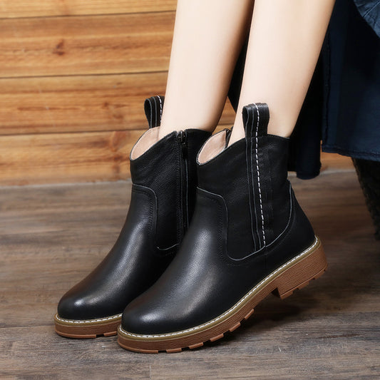 Women's Mid Martin Artistic Zipper Round Head Boots