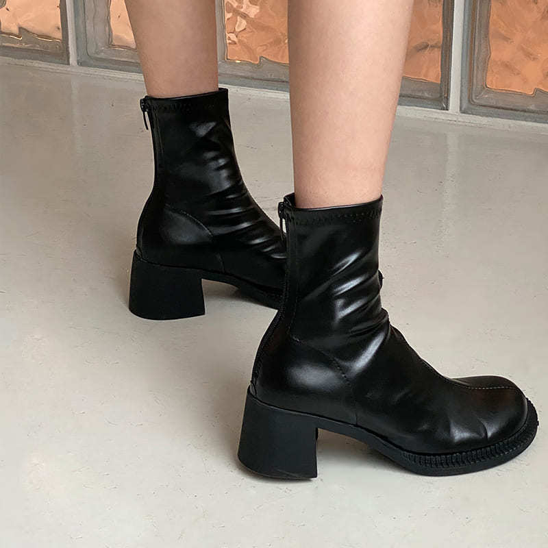 Women's Toe Martin Thick High Back Zipper Chelsea Round Boots