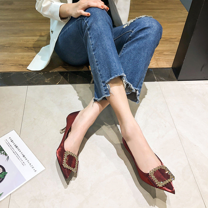 Rhinestone Style High Pointed Stiletto Shallow Women's Shoes
