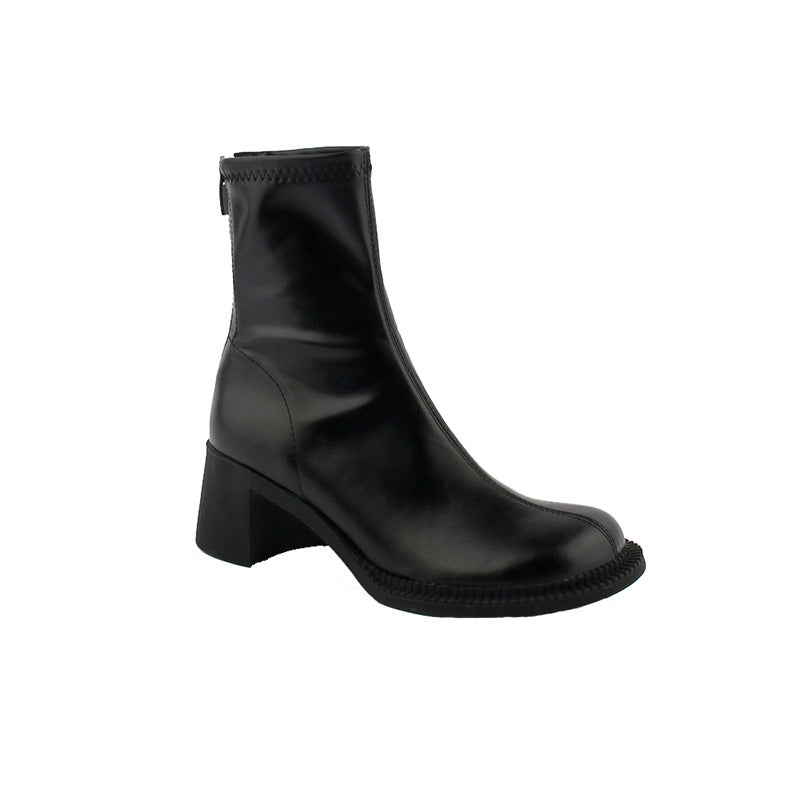 Women's Toe Martin Thick High Back Zipper Chelsea Round Boots