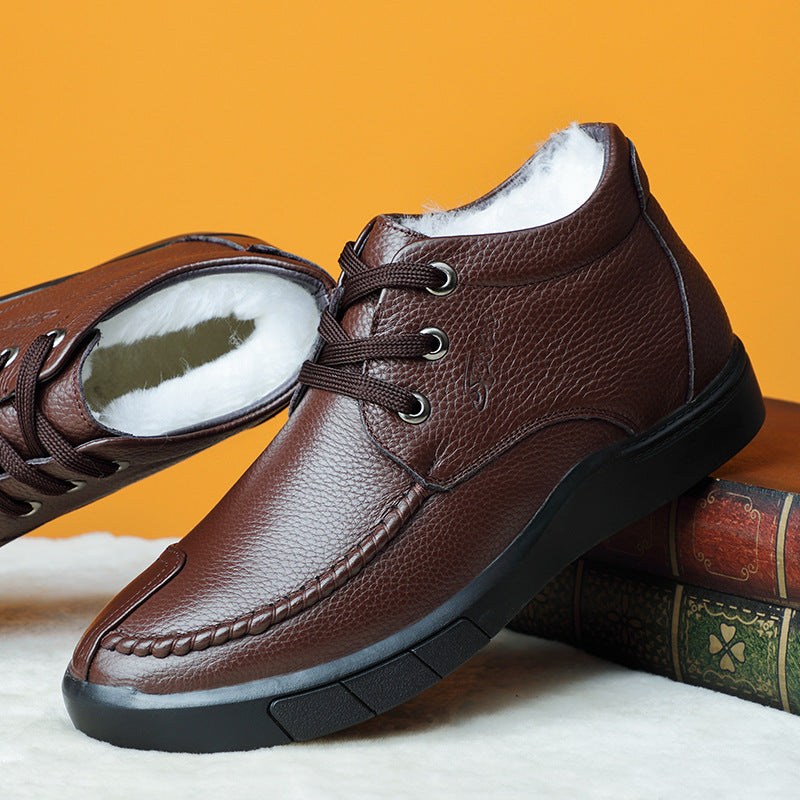 Men's Layer Cowhide Wool Cotton Genuine Plus Men's Shoes