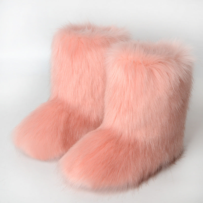 Black Bear Fur Thick Warm Long Snow Boots