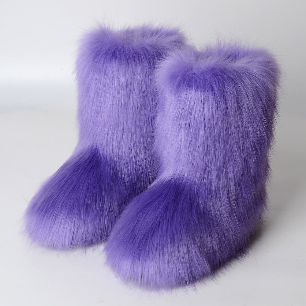 Black Bear Fur Thick Warm Long Snow Boots