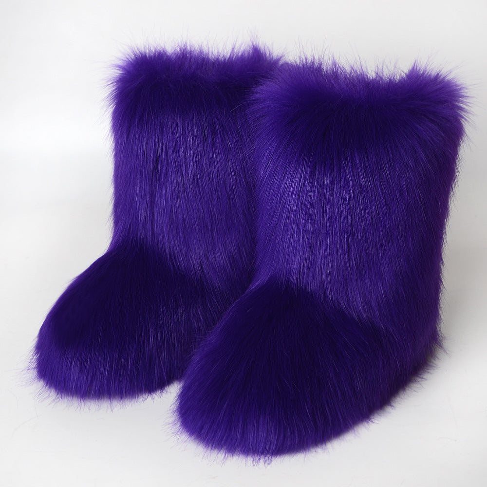 Black Bear Fur Thick Warm Long Snow Boots