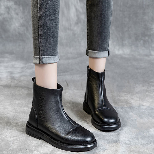 Women's Side Zipper Top Layer Cowhide Dr. Boots