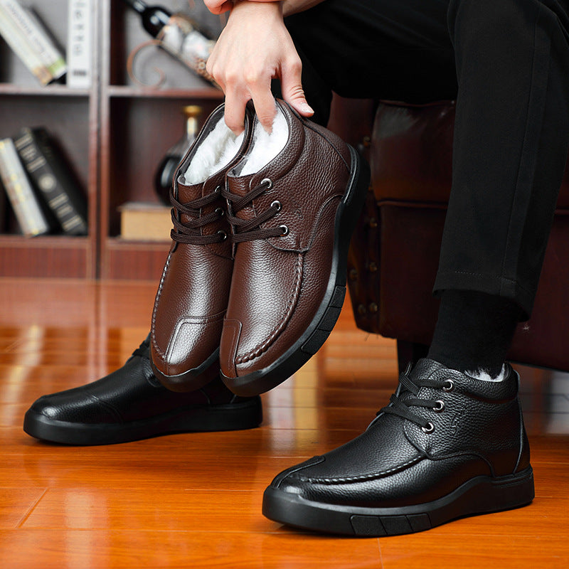 Men's Layer Cowhide Wool Cotton Genuine Plus Men's Shoes